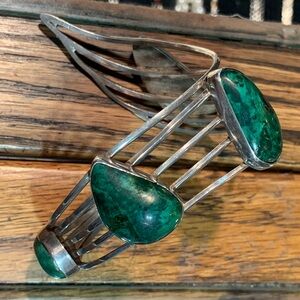 Beautiful Sterling Silver Swirl & Malachite Cuff Bracelet